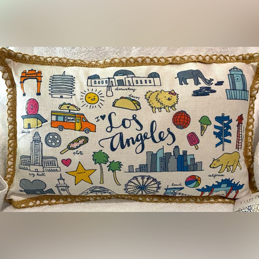 New Colorful Los Angeles California Ivory Throw Decorative Burlap Pillow 20x12